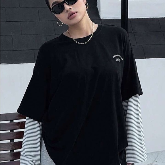 SHEIN Dazy Plus Color Block Letter Print Loose Round Neck Plus Size T-Shirt - Picture 7 of 8